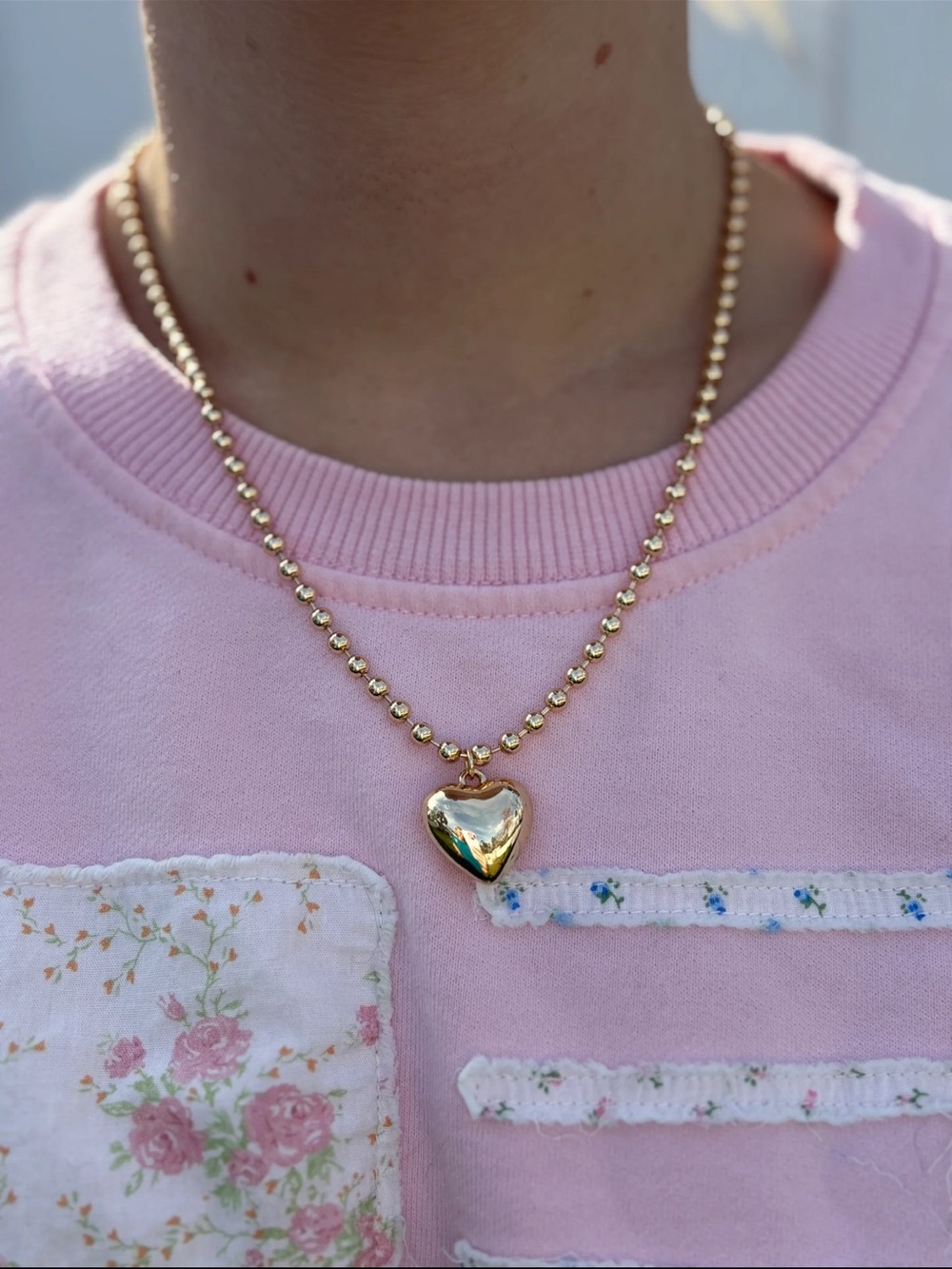 NWT Gold Beaded Neckace with Heart Pendant